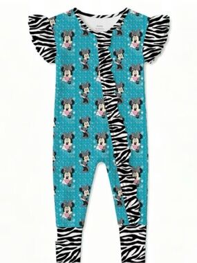 Disney Teal Minnie Mouse Zebra-Trim ruffle butt zippy w optional Footie